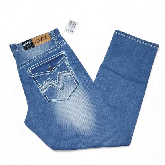 NEW True Luck Straight Leg Jeans Men's Size 36x32 Thick Stitch Embroidered BKE - Picture 9 of 9